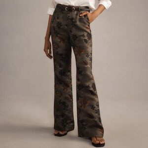 NWOT Scotch & Soda Poetry Kick-Flare Pants in Green Motif Size 25 Jacquard Print